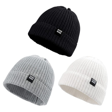 Simple Knitted Baby Beanie Hip-Hop Boys Winter Hat Toddler Kids Bonnet For Girls 0-5Y (Black+Light Gray+White,M)