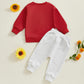 Baby Boy Fall Clothes Set Long Sleeve Letter Print Sweatshirt Pants Valentines Day Outfits 6 12 18 24 Months 2T (Snacks Red, 2-3