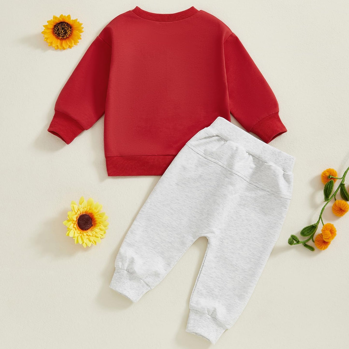 Baby Boy Fall Clothes Set Long Sleeve Letter Print Sweatshirt Pants Valentines Day Outfits 6 12 18 24 Months 2T (Snacks Red, 2-3