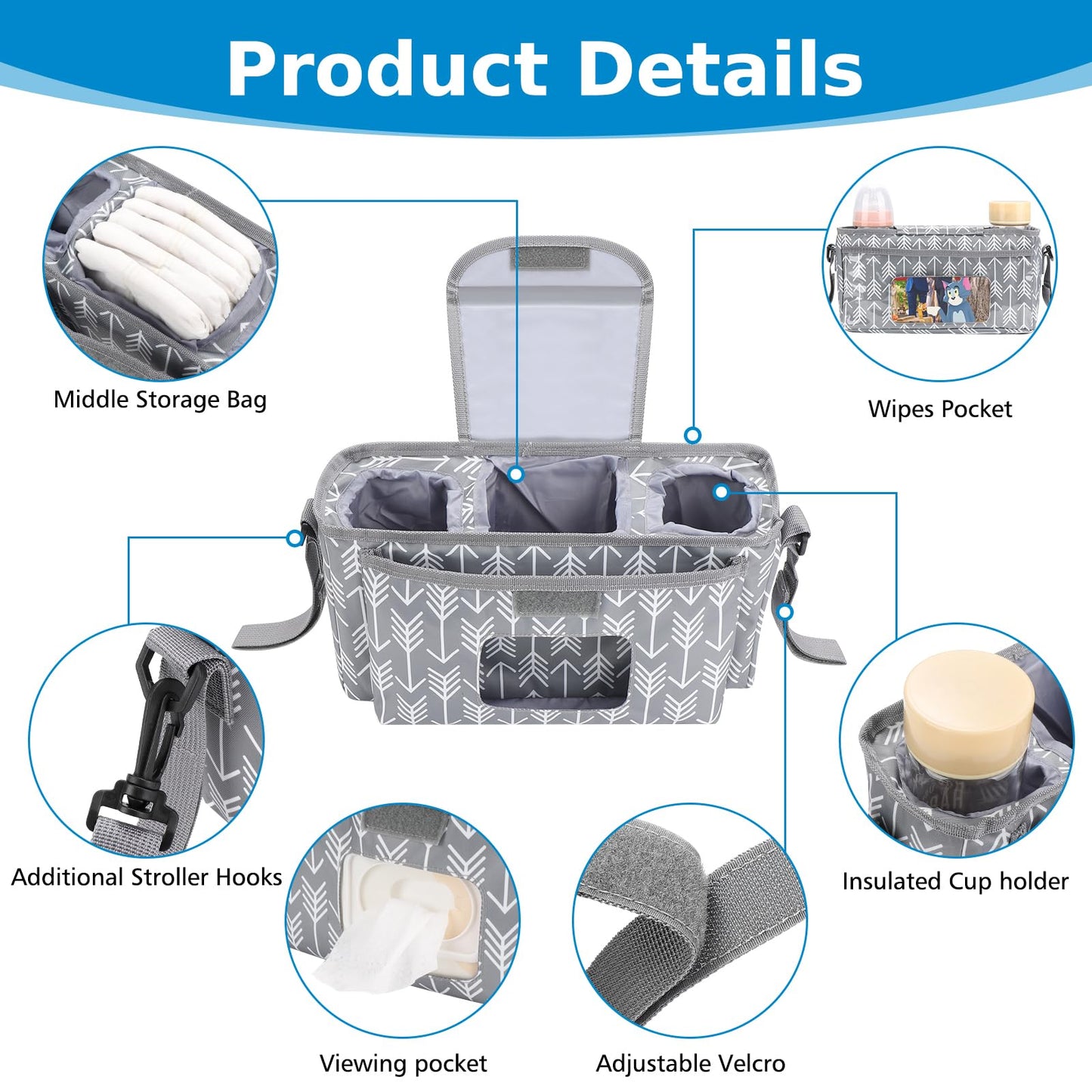 Accmor Universal Stroller Organizer With Insulated Cup Holder And Shoulder Strap, Stroller Bag Caddy Organizer Stroller Accessor