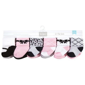 Hudson Baby Unisex Baby Cotton Rich Newborn And Terry Socks, Bows, 0-6 Months
