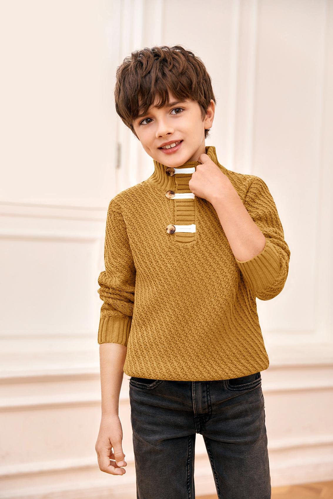 Makkrom Toddler Sweater Baby Boy Girl Turtleneck Cable Knit Sweaters Long Sleeve Christmas Outwear Spring Fall Winter Brown