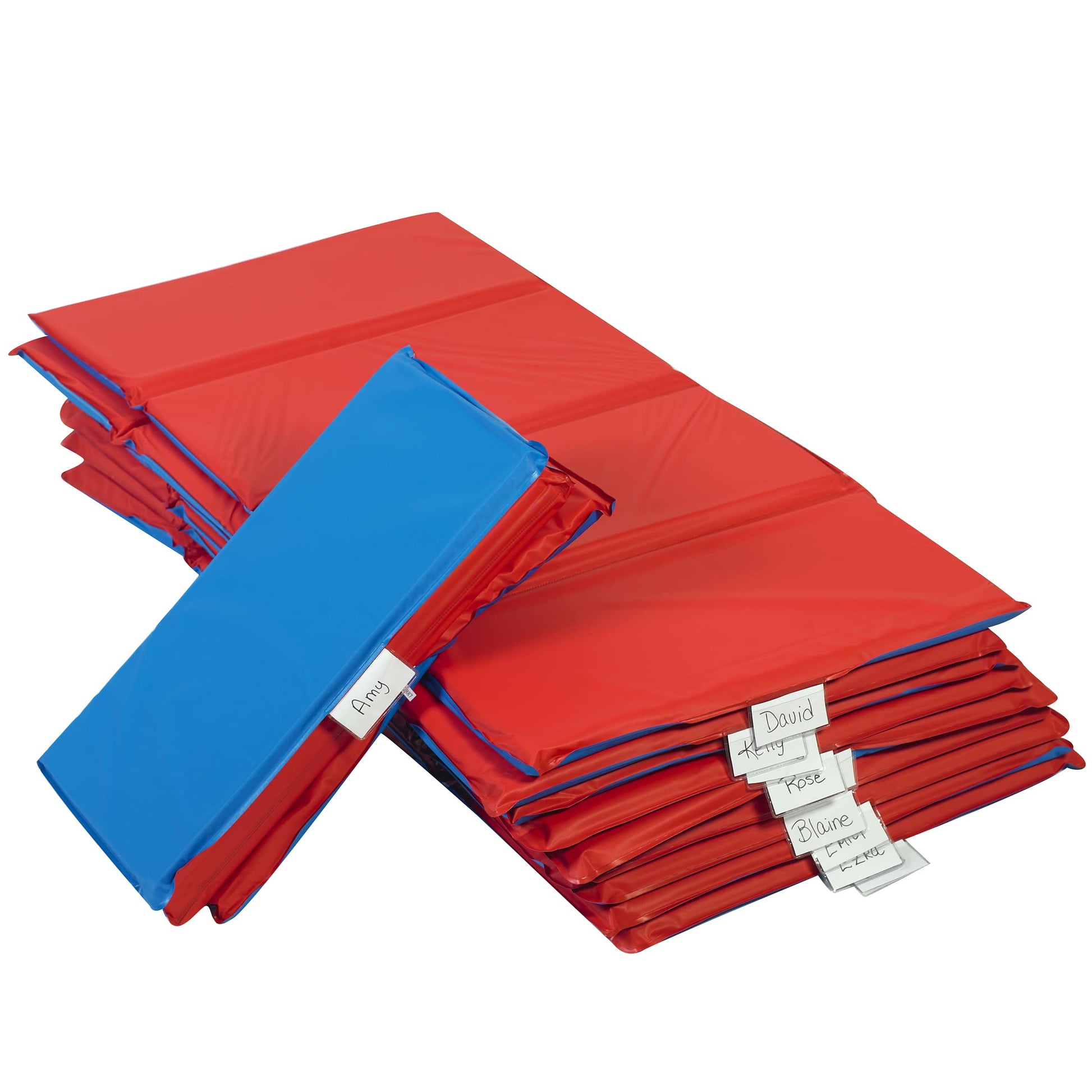 Childrens Factory 1 Inch Thick Rest Mats for Preschool, 4-Section Nap Mats for Daycare, Nursery, Classroom, Red-Blue, 10 Pack