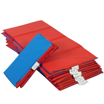 Childrens Factory 1 Inch Thick Rest Mats for Preschool, 4-Section Nap Mats for Daycare, Nursery, Classroom, Red-Blue, 10 Pack