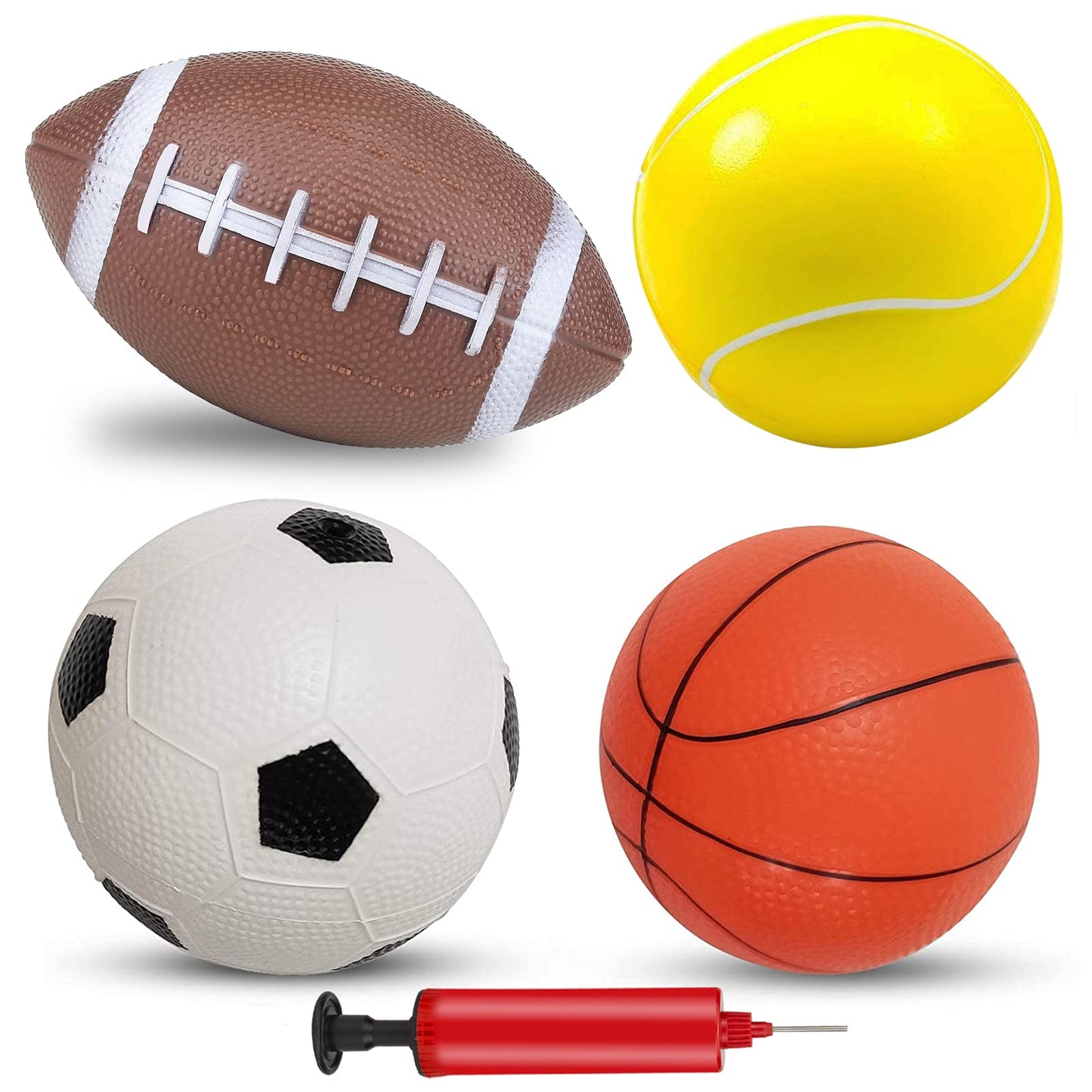 Hymaz Sports Ball for Kids Todder Toys Balls with Air Pump,4 Pack Ball Toy Set Includes Soccer Balls,Basketball,Tennis Ball,Rugb