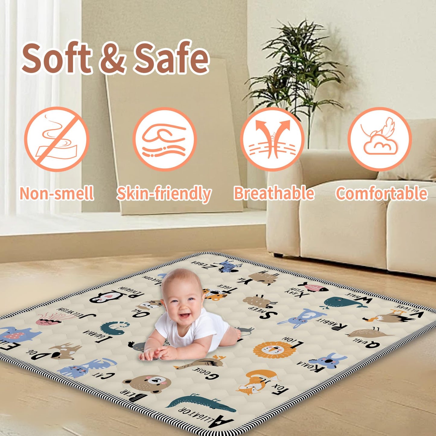 Baby Play Mat 59' X 71', Thickened Soft Floor, Waterproof And Non-Slip Crawling Play Pad, Machine Washable Foldable Crawling M