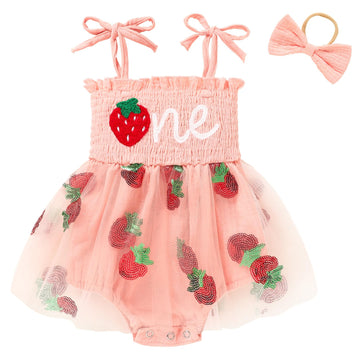 Titkkop Baby Girl 1St Birthday Clothes One Year Old Tulle Romper Sleeveless Bodysuit Cake Smash Outfits(Pink,9-12M)