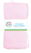 New 3 Pack Super Soft Baby FACE Hand Cloths Bath Flannel Wash Towel Wipe Feeding (Pink & White)