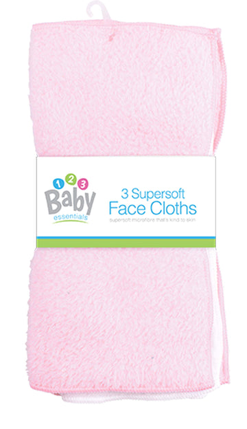 New 3 Pack Super Soft Baby FACE Hand Cloths Bath Flannel Wash Towel Wipe Feeding (Pink & White)