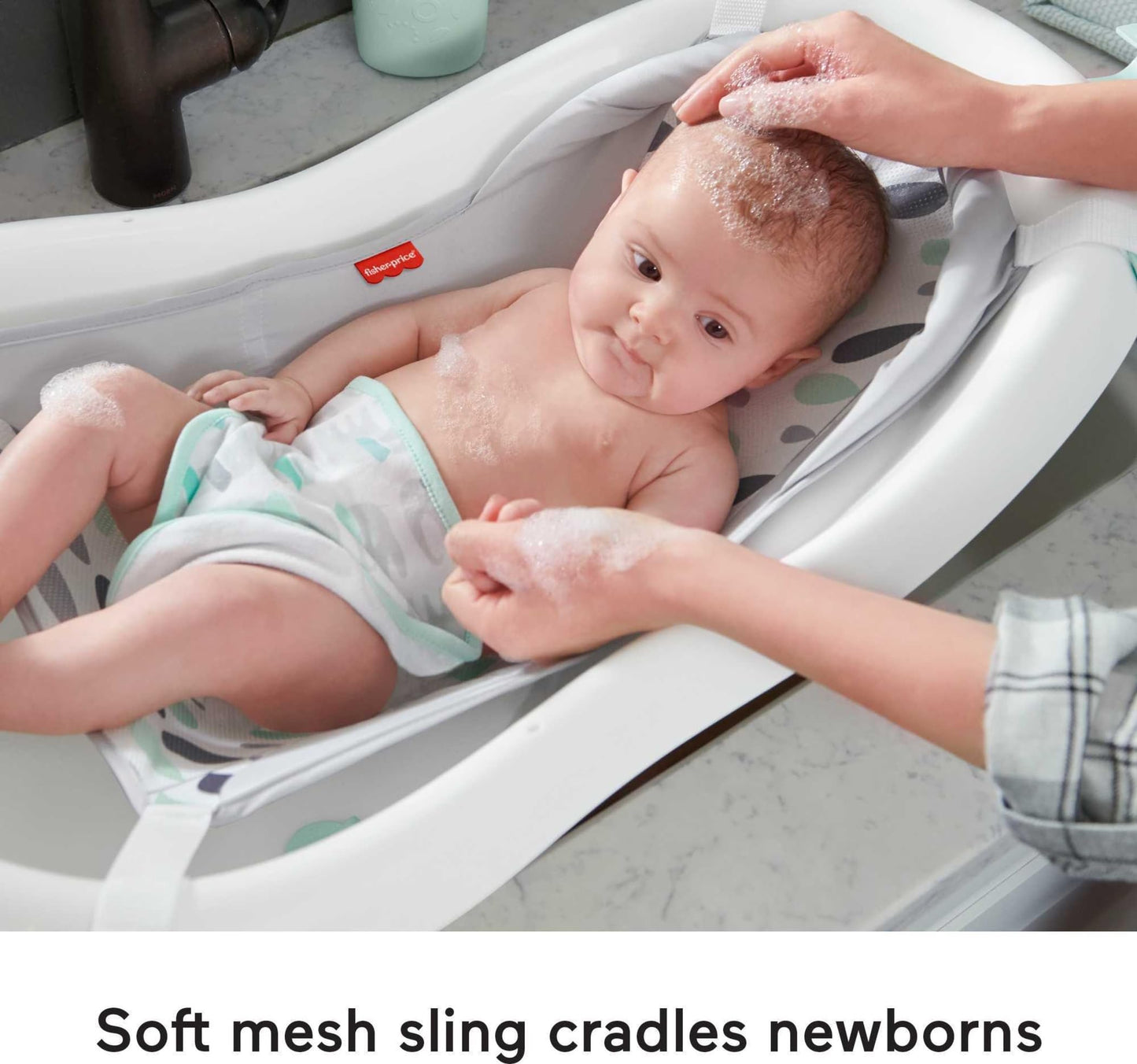 Fisher-Price Baby To Toddler Bath 4-In-1 Sling N Seat Tub With Removable Infant Support And 2 Toys, Climbing Leaves