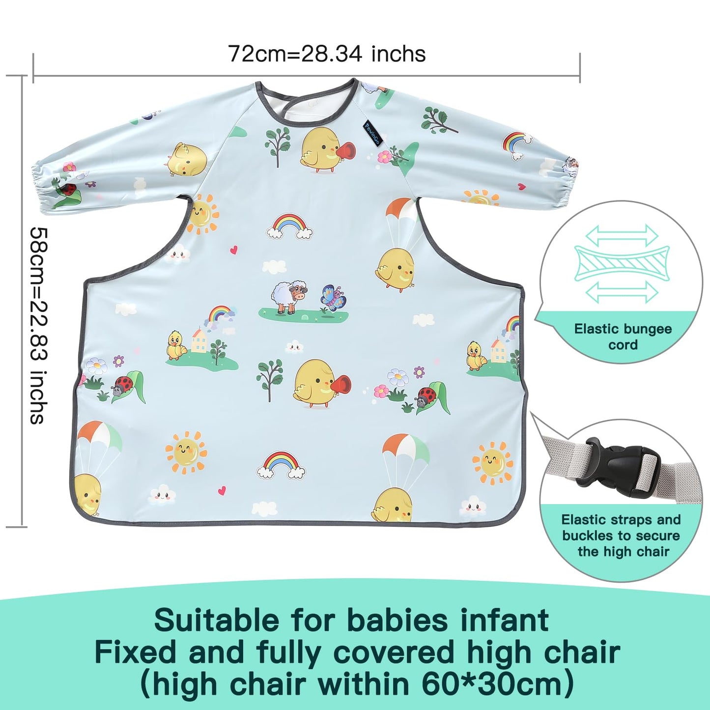 Pewingo Weaning Bib & Blw Attaches And Fully Cover To Baby Highchair, Long Sleeves Bib With Waterproof, Comfortable,Machine Wash