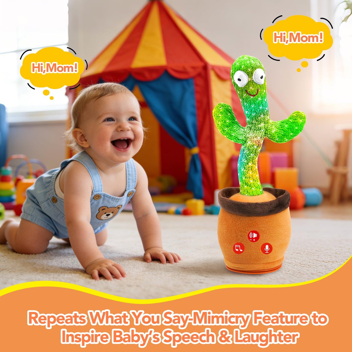 FAYOUCZ Updated Volume Adjustable Dancing Talking Cactus Toy for Baby Toddler, Mimicking Repeating Singing Interactive Cactus To