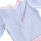 Rufflebutts Baby/Toddler Girls Long Sleeve One Piece Swimsuit - Blue Seersucker With Upf 50+ Sun Protection - 2T
