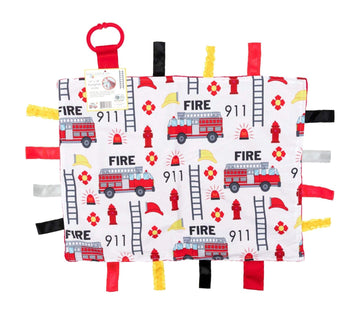 Baby Sensory, Security & Teething Closed Ribbon Tag Lovey Blanket with Minky Dot Fabric: 14   X18    (Firefighter)
