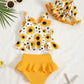 Toddler Swimsuit Girl 12-18 Months Toddler Bathing Suit Yellow Dasiy Tankini Baby Girl'S Swimwear Summer Beach Bikini Hat Outfit