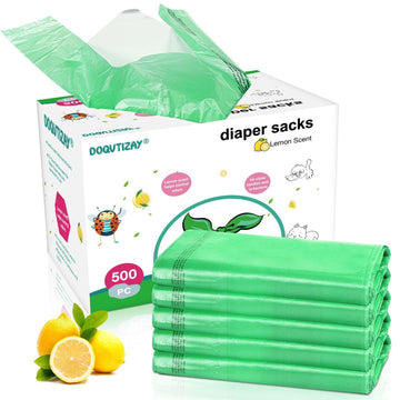 Baby Disposable Diaper Bags 500 Count Easy-To-Tie Diaper Sacks Enhanced Odor Control with Lemon Scent for Diaper Disposal or Pet