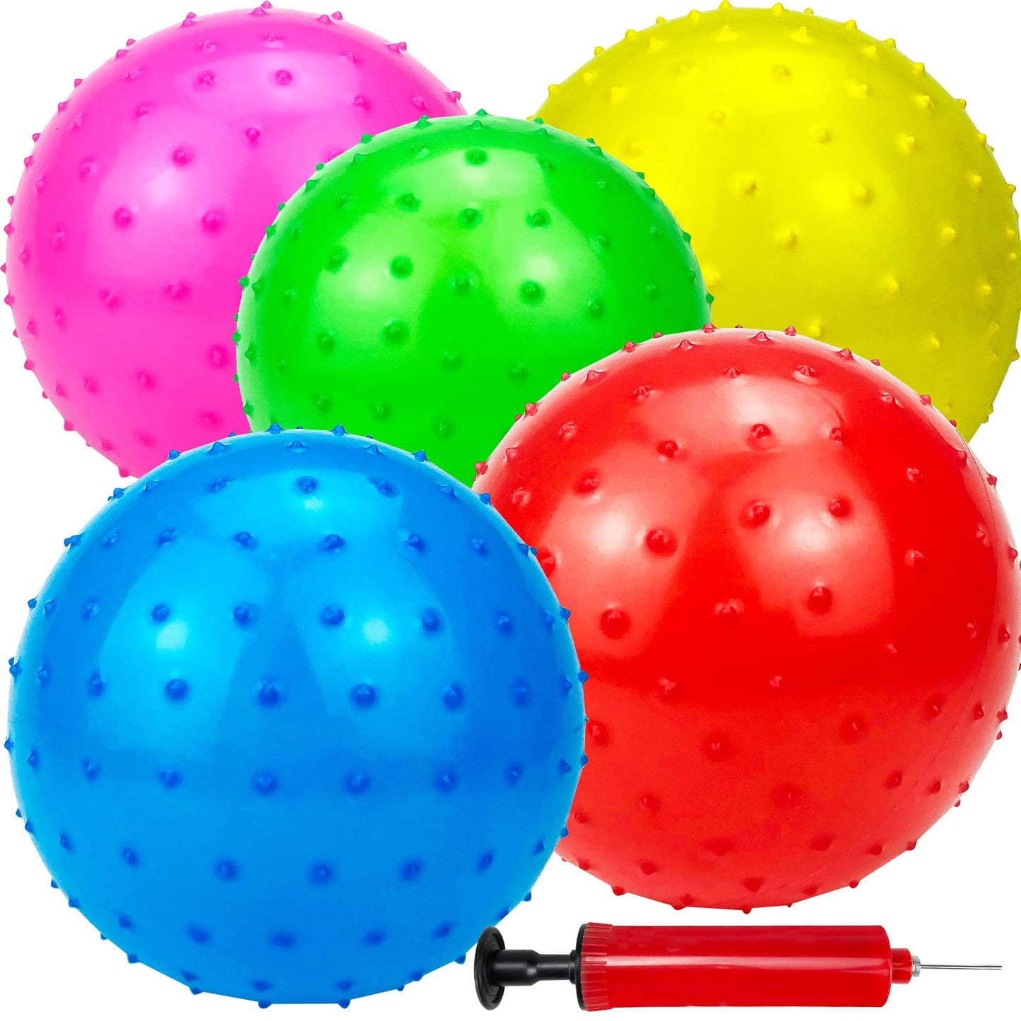 Hymaz 5 Pack Knobby Balls Bulk 9 Inch Sensory Balls Bouncy Balls Sport Toys Spiky Massage Stress Balls, Sensory Toys Balls Party