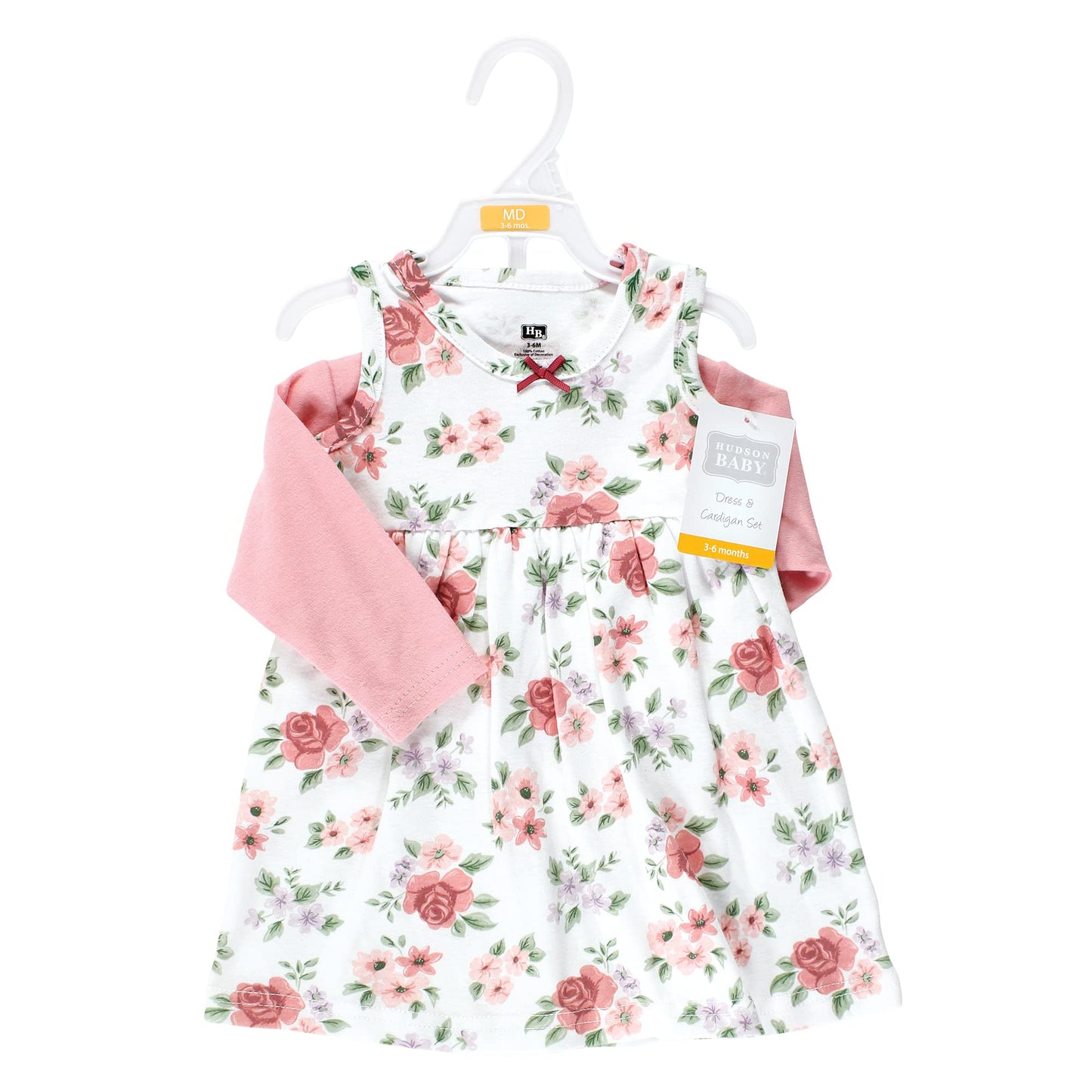 Hudson Baby Baby Girls' Cotton Dress And Cardigan Set, Vintage Floral, 9-12 Months