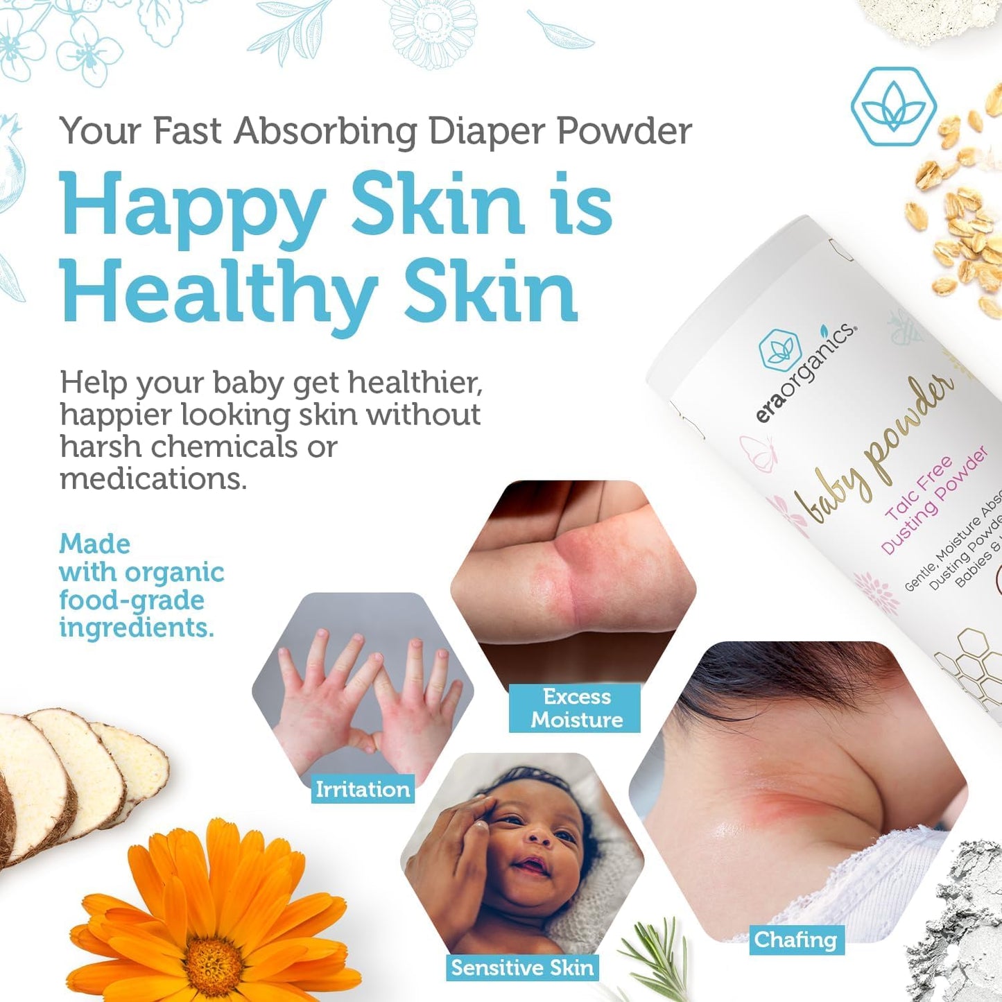 Usda Organic Baby Powder Talc-Free Dusting Powder - Soothing Organic Arrowroot, Calendula And Cornstarch Baby Powder For Newborn
