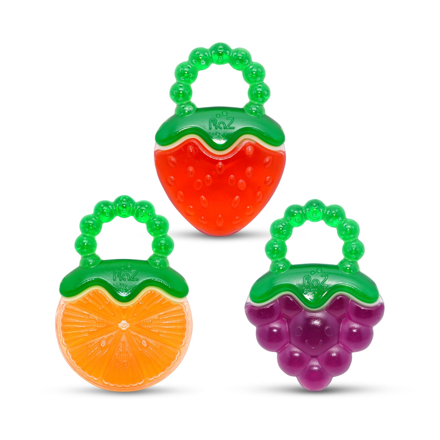 RaZbaby Fruit Koolers 3-Pack Koolers Water-Filled Teethers - Fun Fruit-Inspired Cooling Relief for 3M+ | Safe, BPA-Free Teether 