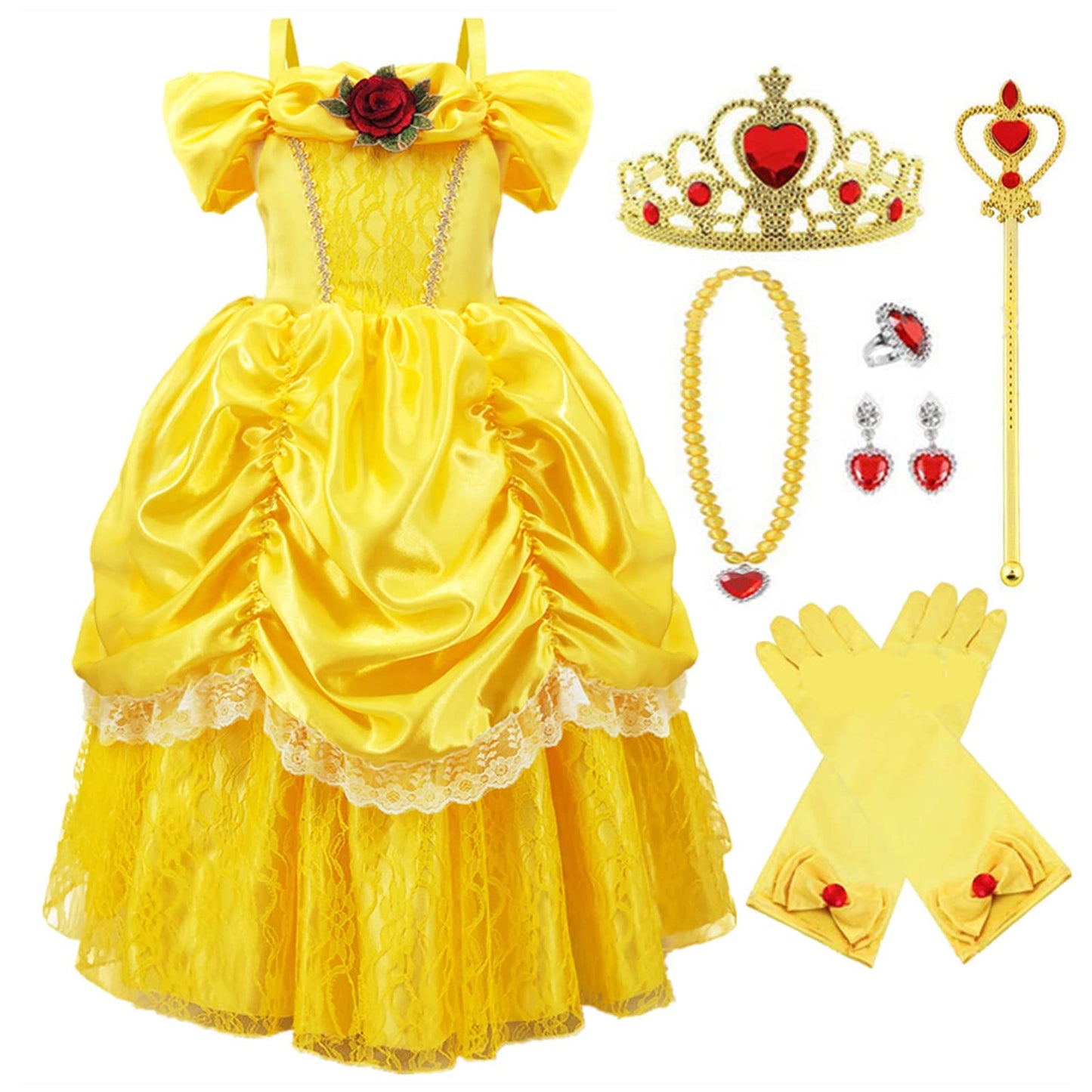 Tyhtym Princess Costumes Little Girls Dress Up Fancy Halloween Christmas Party (Yellow, 4-5T)