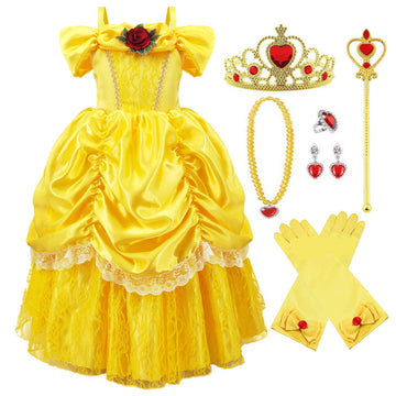Tyhtym Princess Costumes Little Girls Dress Up Fancy Halloween Christmas Party (Yellow, 4-5T)