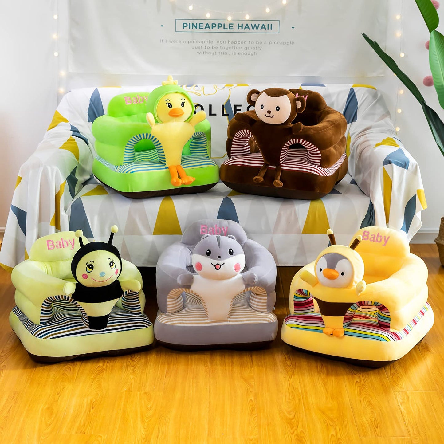 Baby Support Seat, Cute Baby Sofa Chair For Sitting Up, Comfy Plush Infant Seats (Monkey,W17.5 X H17.5)