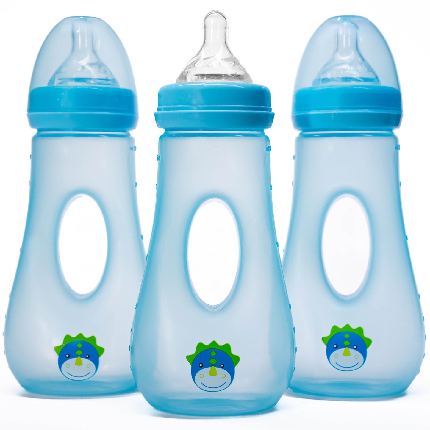 Avima Easy Grip Anti Colic Baby Bottles, BPA Free, 8 oz. Wide Neck with Medium Flow Silicone Nipples, Blue (Pack of 3)