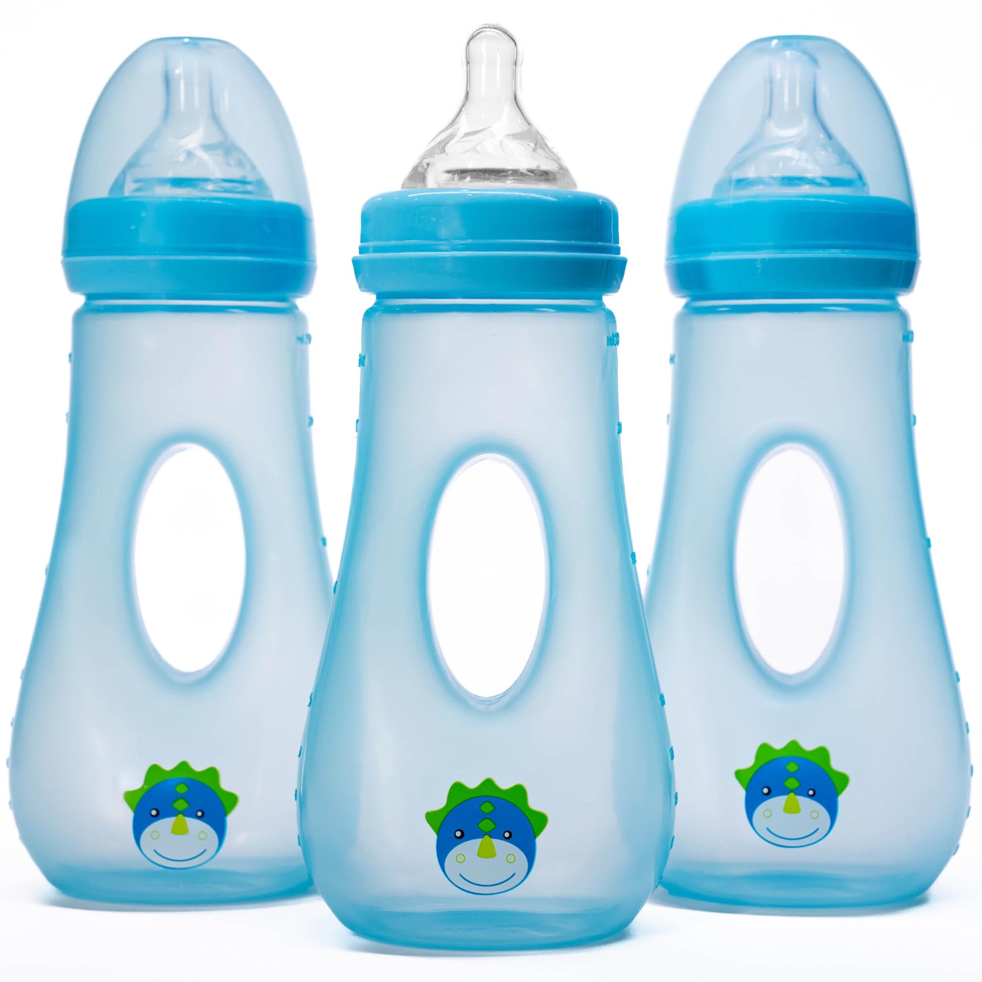 Avima Easy Grip Anti Colic Baby Bottles, BPA Free, 8 oz. Wide Neck with Medium Flow Silicone Nipples, Blue (Pack of 3)