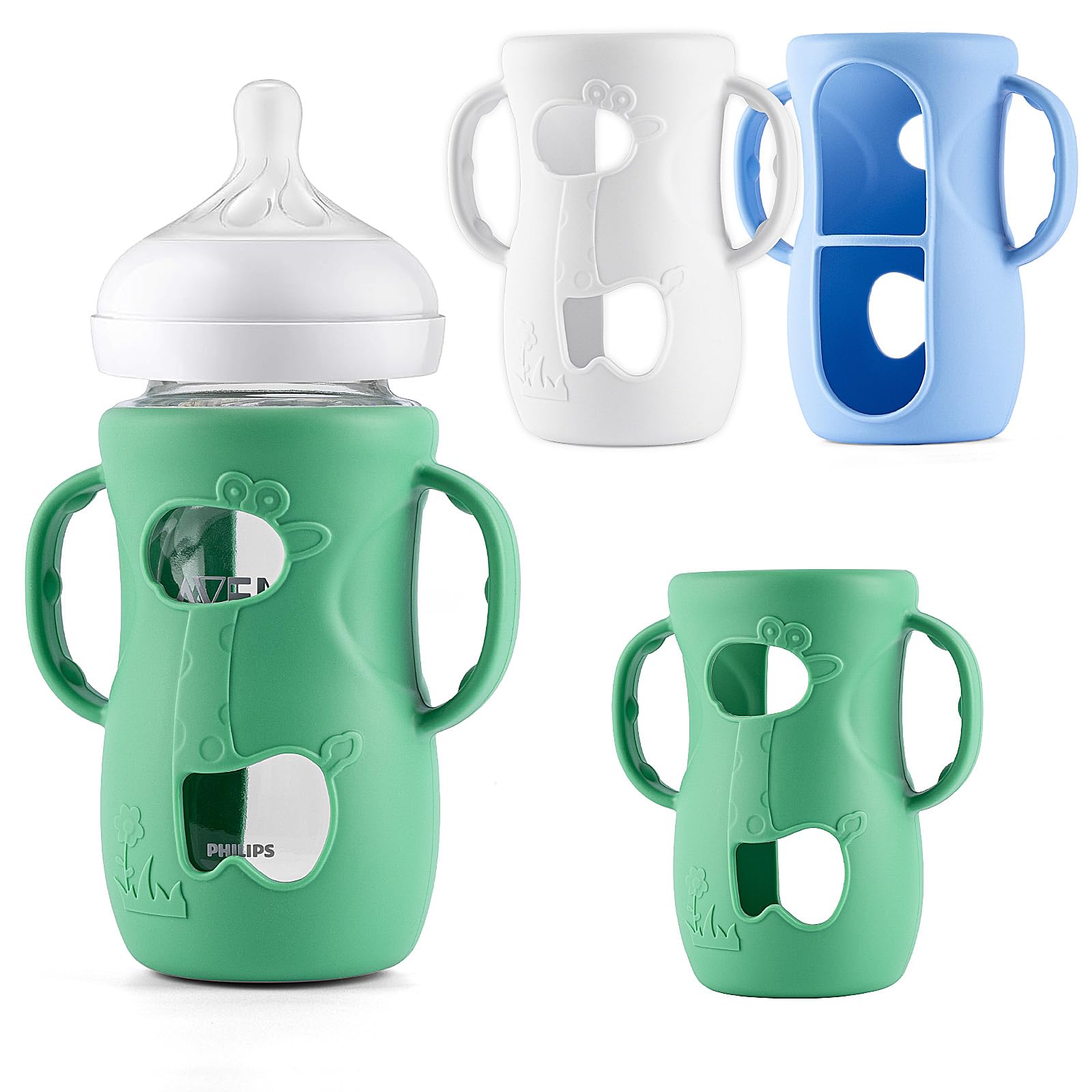 Desing Wish 3 Pack 8Oz Silicone Sleeves With Handles For Avent Glass Natural Baby Bottles, Anti Breakage Protective Sleeves Comp