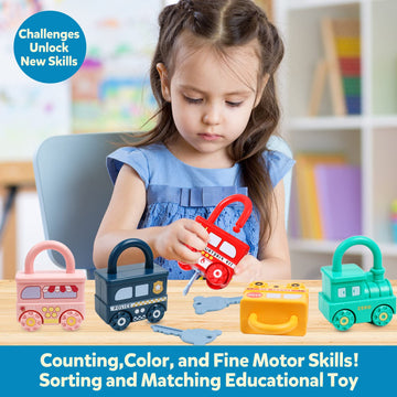GKDOMS Montessori Learning Toys Sorting & Matching Locks and Keys Toddlers Sensory Car Activity Fine Motor Toy, Thank You Birthd