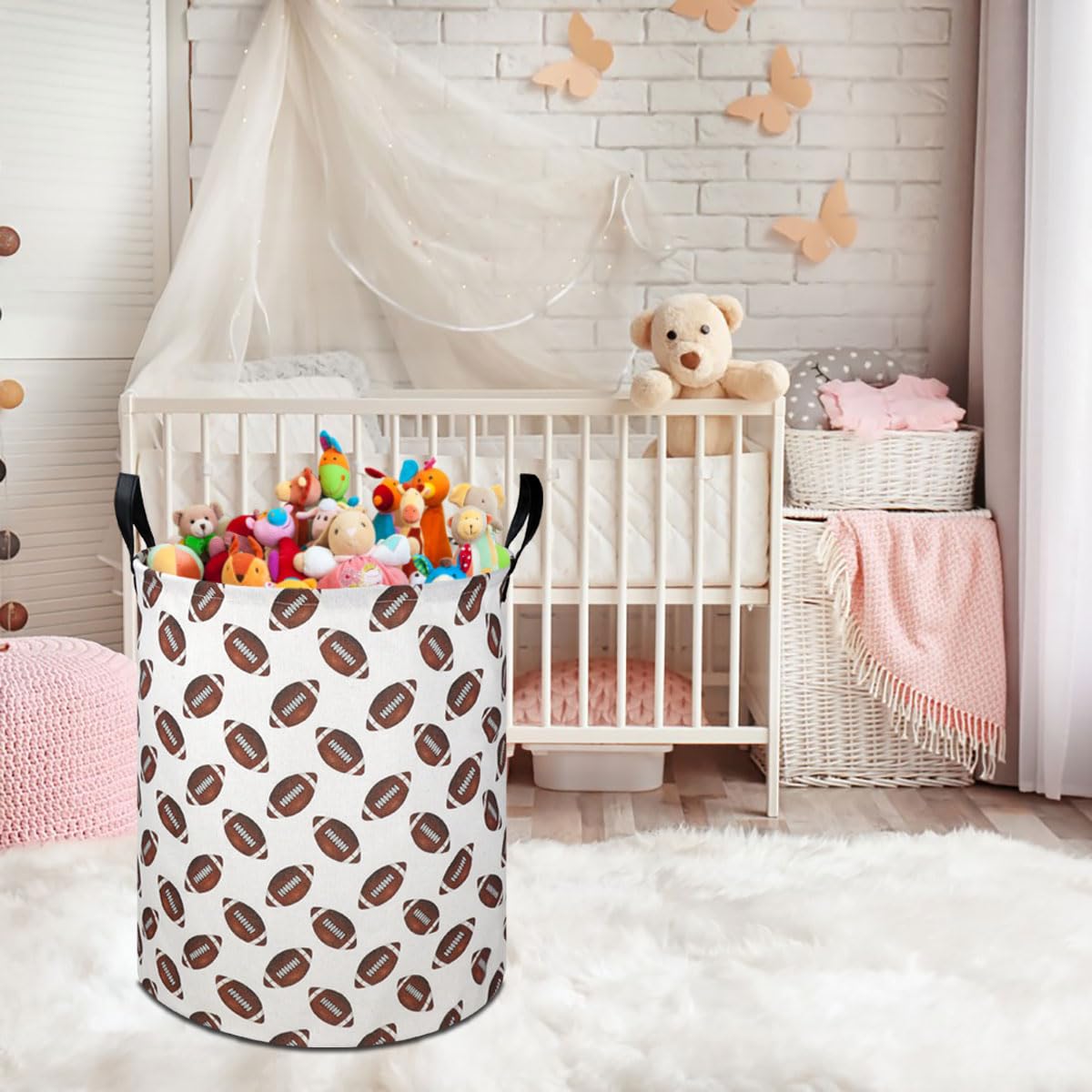 Hkec 19.7' Football Laundry Basket,Kids Dirty Clothes Laundry Hamper,Waterproof Toys Storage Bin For Boys,Room Decor, Gift Bask