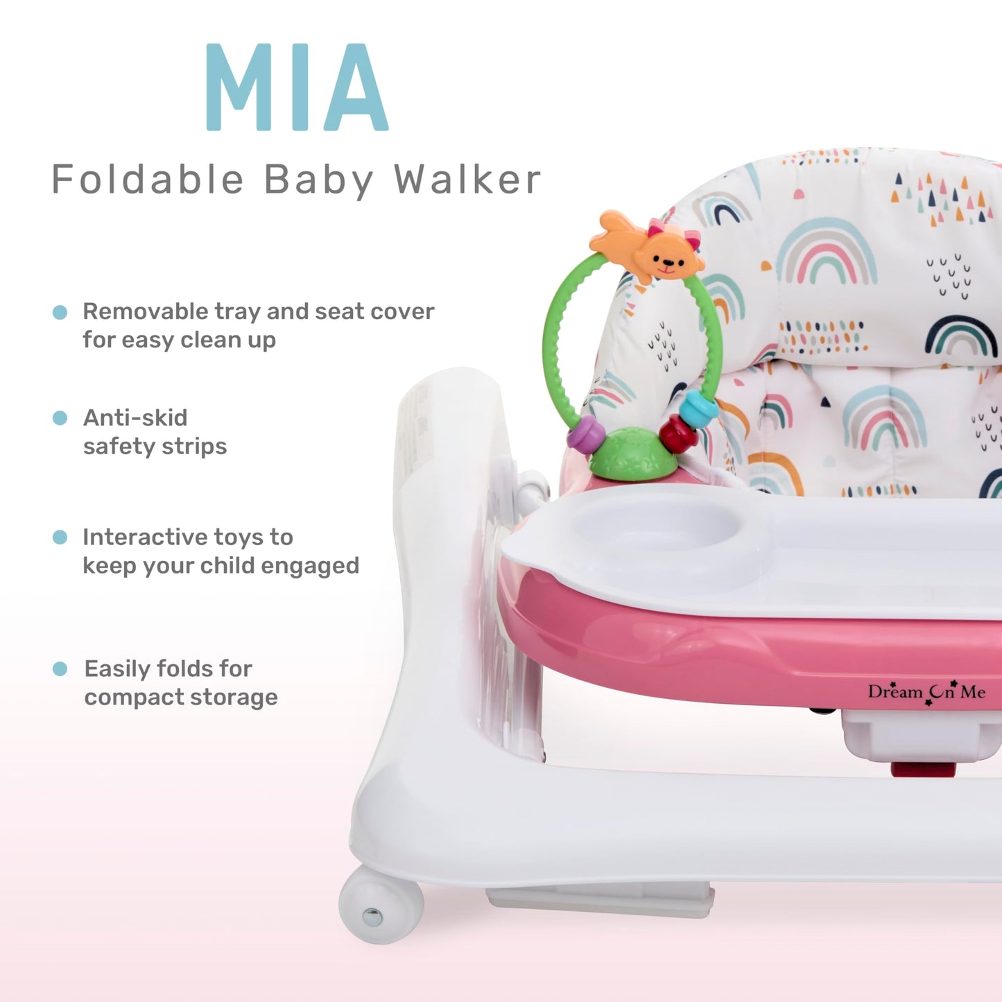 Dream On Me Mia Foldable Baby Walker In Pink