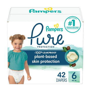 Pampers Baby Diapers - Pure Protection - Size 6, 42 Count, For Up To 100% Leakproof, Premium Plant-Based Skin Protection