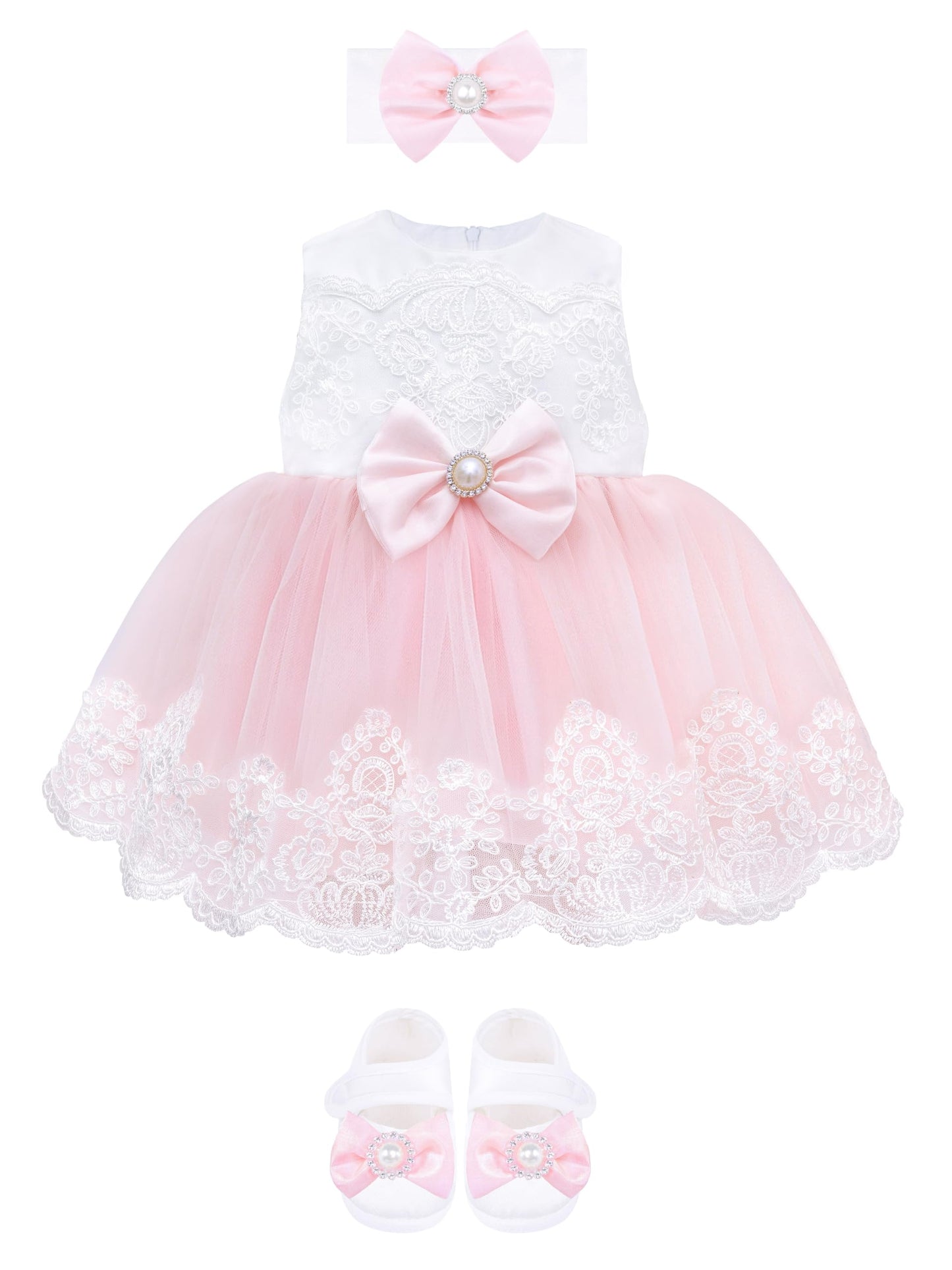 Taffy Baby Girl Newborn Pink Embroidered Princess Pageant Dress Gown 6 Piece Deluxe Set 3-6 Months