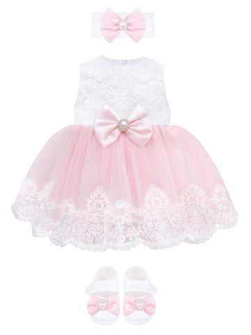 Taffy Baby Girl Newborn Pink Embroidered Princess Pageant Dress Gown 6 Piece Deluxe Set 3-6 Months