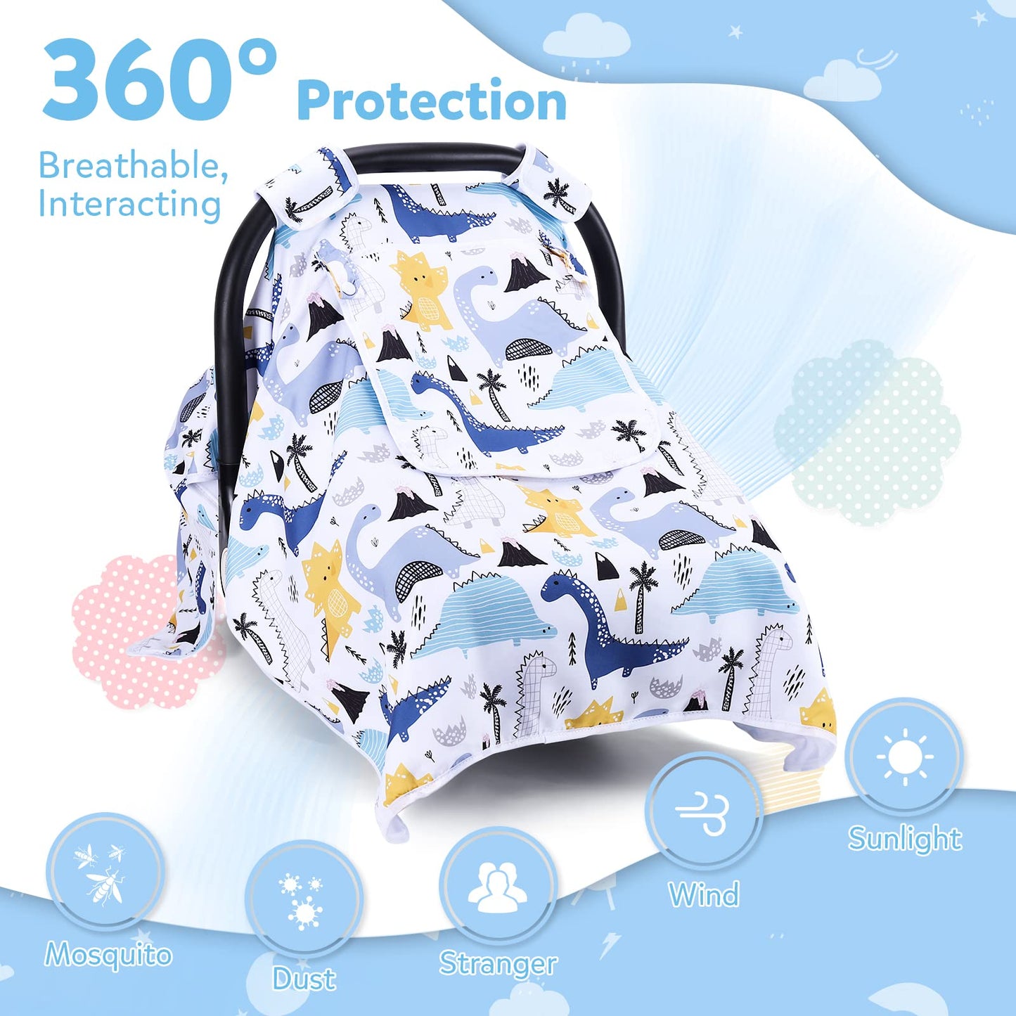 THE KENKYO Car Seat Covers for Babies, Baby Car Seat Cover for Girls Boys, Kick-Proof Newborn Carrier Canopy with Breathable Mes
