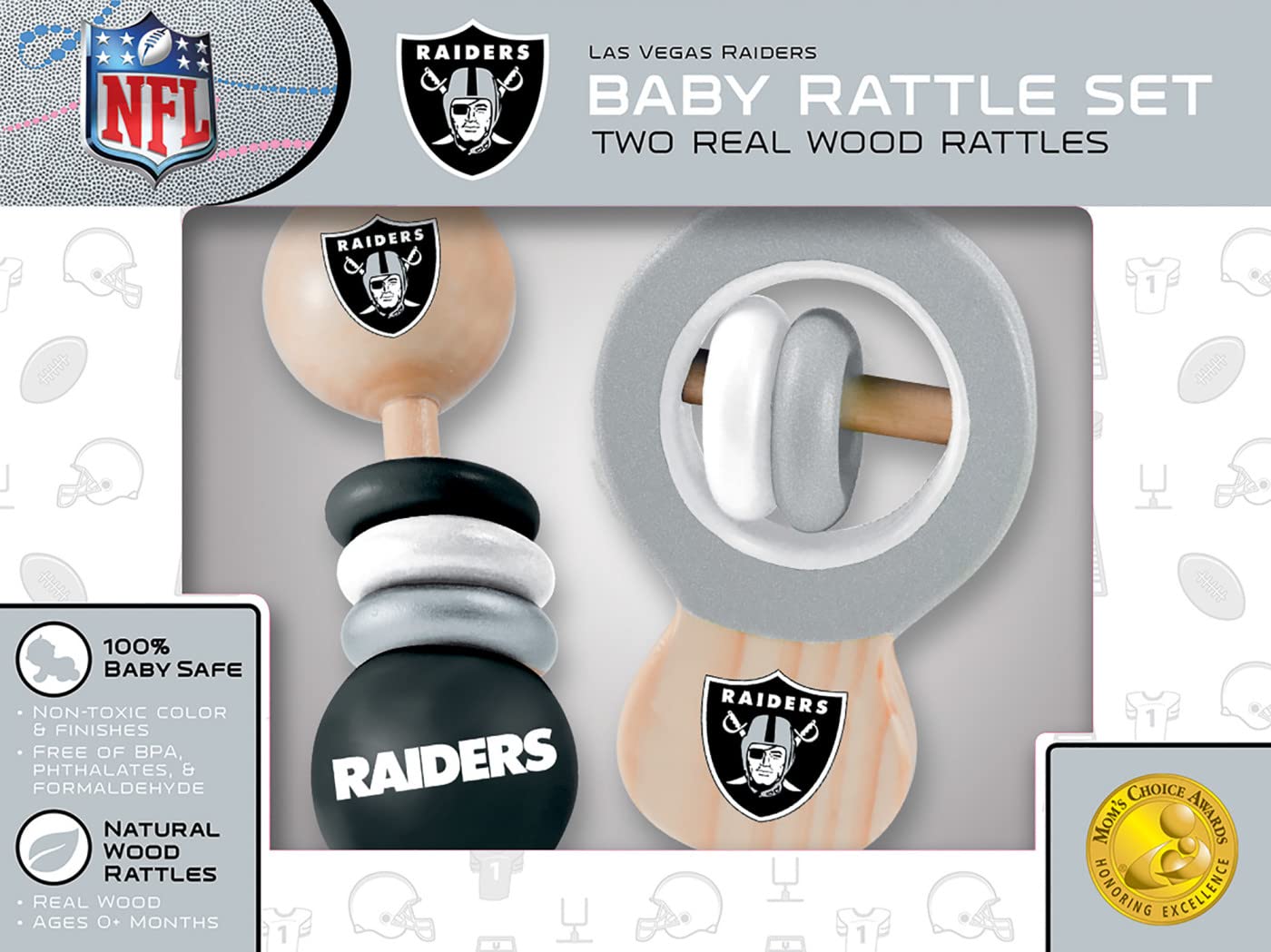 Baby Fanatic Wood Rattle 2 Pack - NFL Las Vegas Raiders, Officially Licensed Baby Toy - Ages 0+