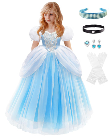Axaxa Cinderella Princess Dress Girls Fancy Party Costume Halloween Christmas Cosplay Dress Up Outfit For 4-7 Years