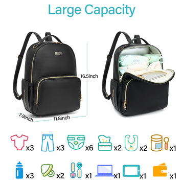 Leather Diaper Bag Backpack - Large Capacity Baby Essentials Travel Baby Bag With Changing Pad, Multi Function Waterproof Baby B