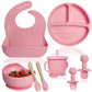 Bluet B- Silicone Baby Feeding Set - Suction Bowl, Plate, Spoons - Baby Utensils - First Foods, Infant Eating - 8pcs - Pink