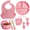 Bluet B- Silicone Baby Feeding Set - Suction Bowl, Plate, Spoons - Baby Utensils - First Foods, Infant Eating - 8pcs - Pink