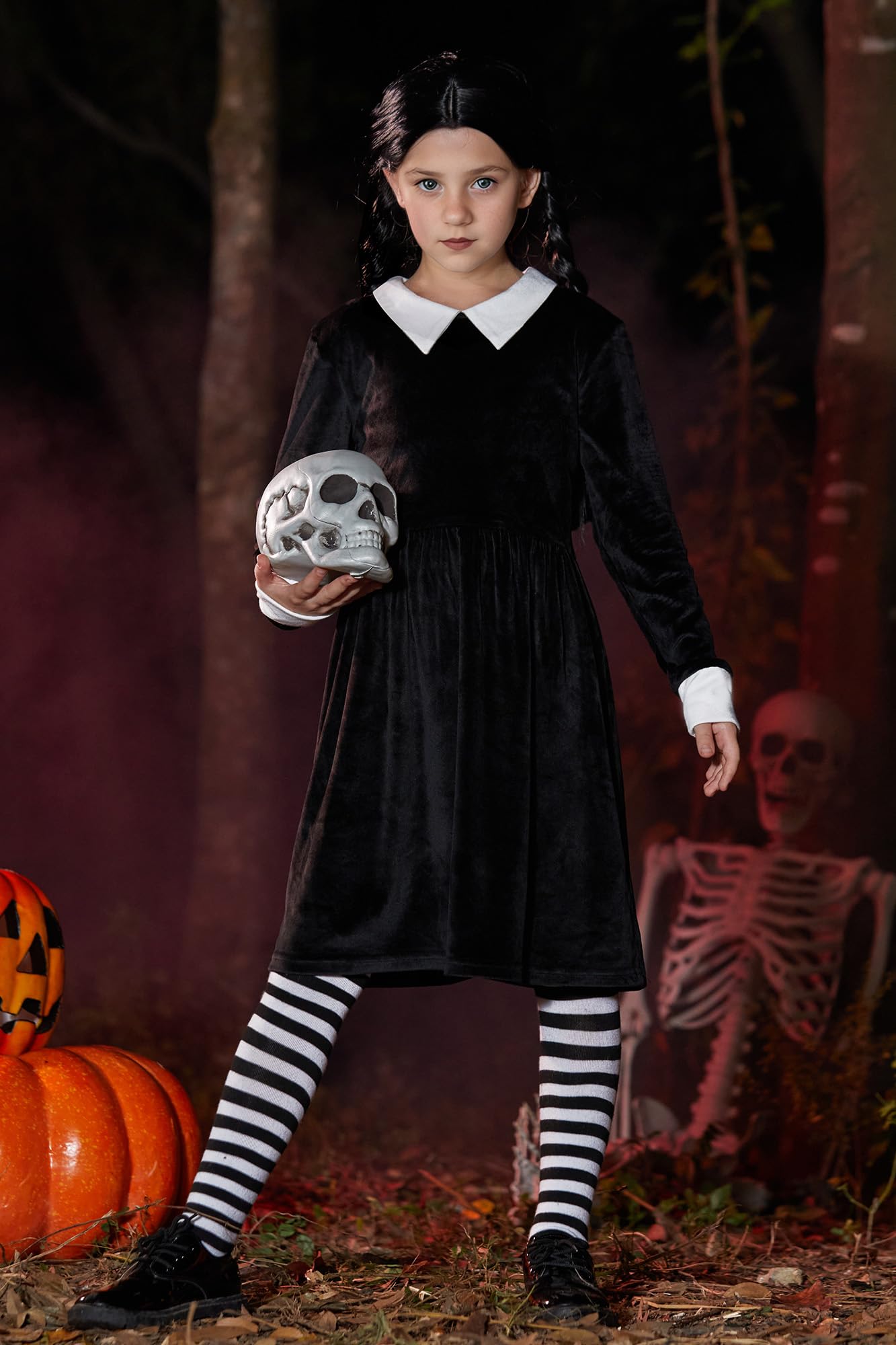 Besserbay Halloween Girl'S Long Sleeve Flare Velvet Midi Dress Black 11-12 Years