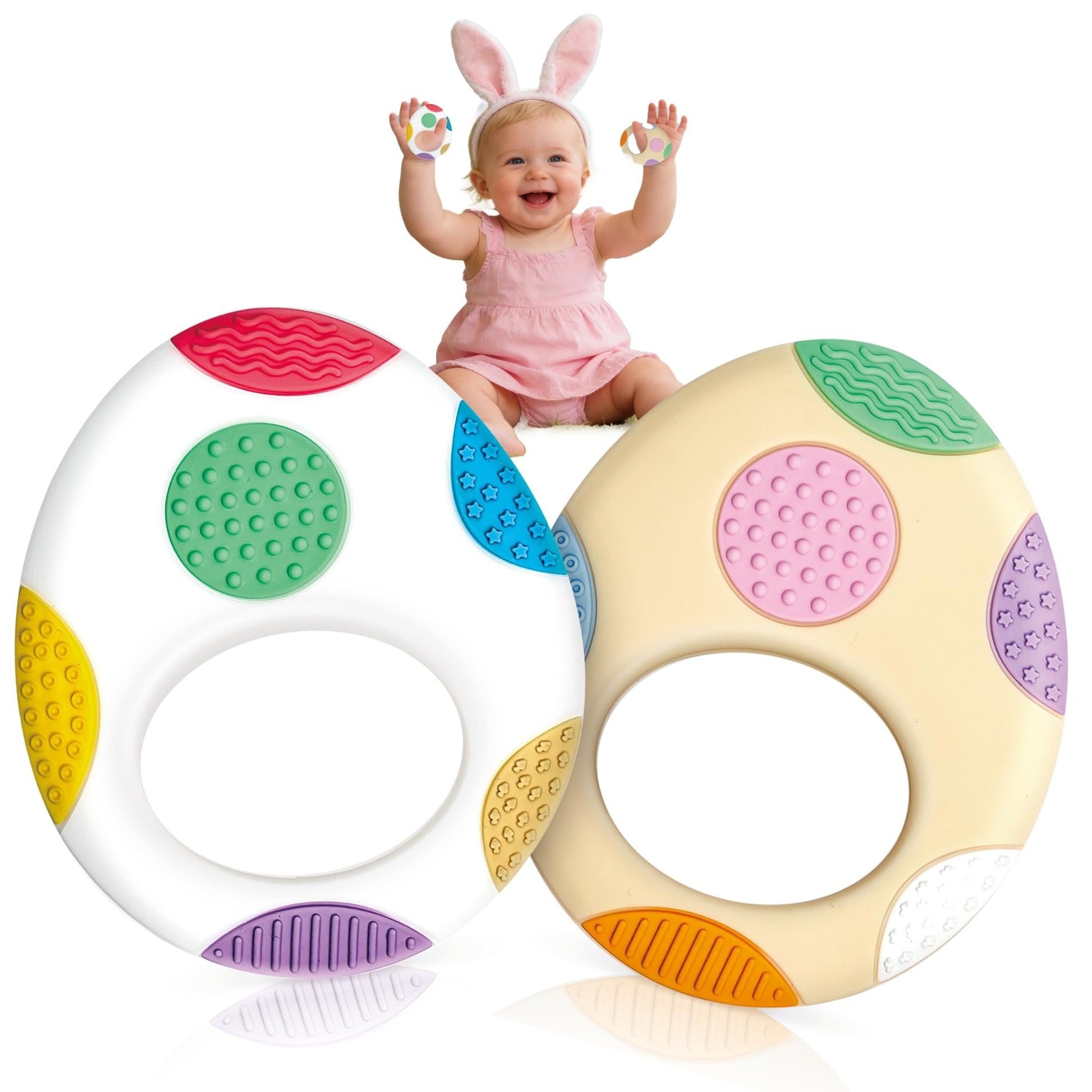 Gaiabliss Easter Eggs Baby Teething Toys, Basket Essentials Stuffers Silicone Egg Teether Toys for Infant & Babies & Toddlers, B