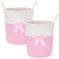 2 Pack Pink Laundry Basket with Bow 15 x 17.7 Large Woven Clothes Storage Basket Cotton Rope Nursery Hamper Bin Cute Toy Stora