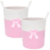 2 Pack Pink Laundry Basket with Bow 15 x 17.7 Large Woven Clothes Storage Basket Cotton Rope Nursery Hamper Bin Cute Toy Stora