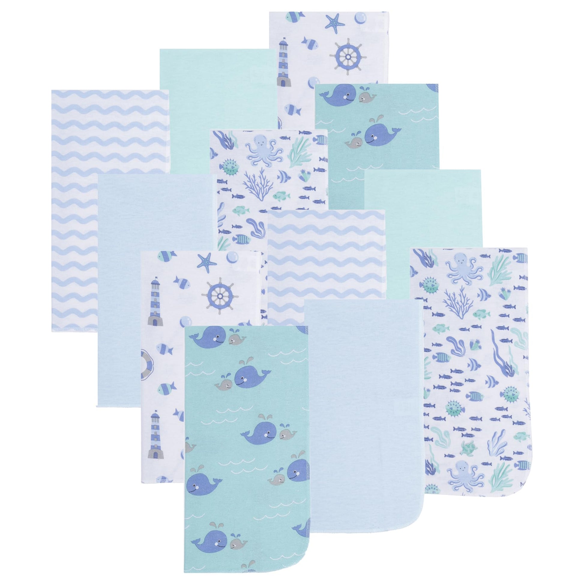 EVERYDAY KIDS 12 Pack Burp Cloths for Baby Boy; Newborn Essential with - Large Absorbent Cotton Flannel Blue/Teal Burping Cloths