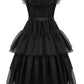 Gz-Laopaitou Wednesday Addams Dress Up Costume For Girls Black Dance Dress Birthday Halloween Cosplay Party 5-6Y