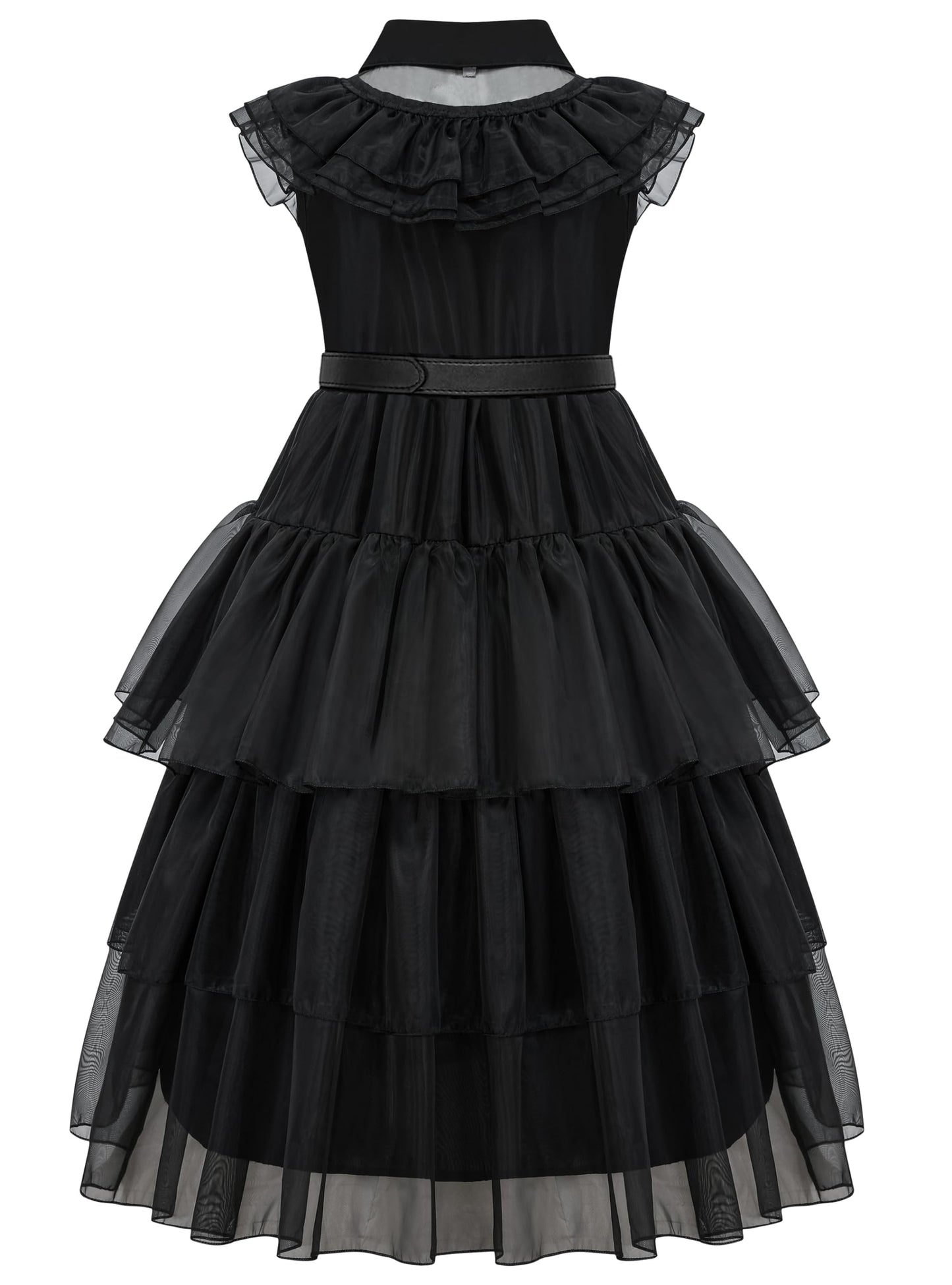 Gz-Laopaitou Wednesday Addams Dress Up Costume For Girls Black Dance Dress Birthday Halloween Cosplay Party 5-6Y