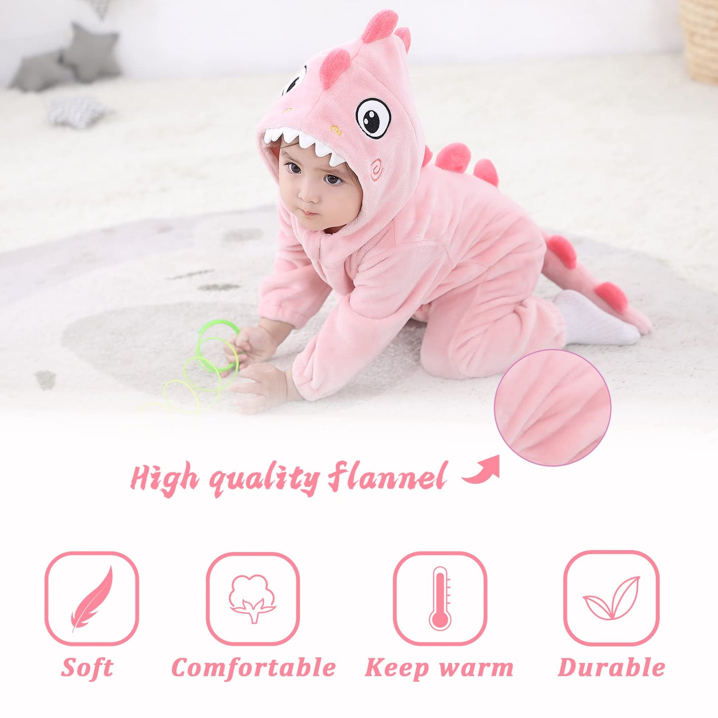 Tonwhar Baby Boy'S Girl'S Animal Bodysuit Infant And Toddler'S Romper Jumpsuit Halloween Costume Partywear(3-4T,Pink Dinosaur)
